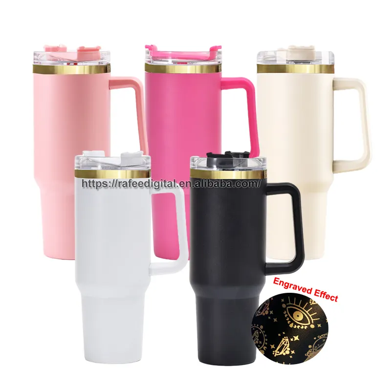 Vente en gros en vrac Gobelet à revêtement en poudre 40 oz 40 oz blanc noir marron rose à graver au laser sur une base plaquée or en acier inoxydable