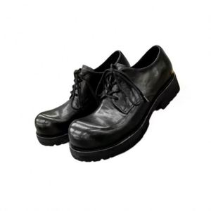 Zapatos Oxford de Cuero Negro con Punta Redonda, Cordones, Suela de Goma, Entresuela de EVA, Antideslizantes, para Todas las Temporadas, Calzado Casual para Hombre - Product Image 1