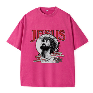 Camiseta Negra Oversize Vintage con Lavado Ácido 100% Algodón para Hombre, Estampado Digital 'Jesus Paz Amor' - Subcultura Religiosa Oscura - Product Image 5