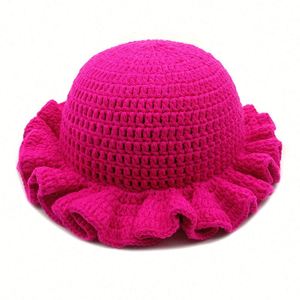Sombrero de Punto Hecho a Mano con Volantes, Color Sólido, para Mujer, Niña, Bonito, Cálido, de Moda, para Festivales, Invierno 2024 - Product Image 6