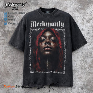 Meckmanly Men's T-Shirt 100% Cotton Short Sleeve O-Neck Printed Oversized Regular Fit Washed Jersey Style - Product Image 2
