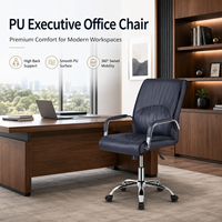 Chaise de bureau de direction ergonomique moderne en cuir PU avec accoudoirs chromés, roulettes pivotantes, hauteur réglable - Chaise de patron de luxe