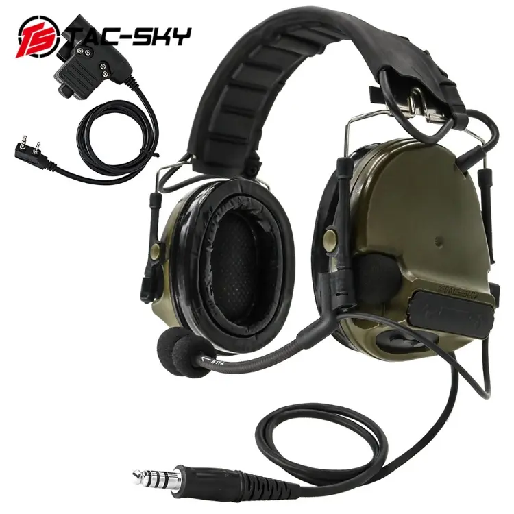 TS TAC-SKY Headset taktis & U94 PTT untuk Baofeng UV5R Walkie Talkie untuk berburu & menembak Earmuffs COMTAC III Headset