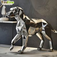 Sculpture de chien en acier inoxydable poli miroir, artisanat moderne