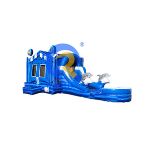 Château gonflable commercial à motif marbre avec toboggan, idéal pour fêtes et parcs d'attractions - Grande Vente - Product Image 1