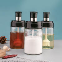 Bocaux à épices ronds en verre de 250ml avec cuillère, bouchon de brosse à huile de bâton de miel, récipients de stockage d'aliments pour le stockage d'assaisonnement au sel