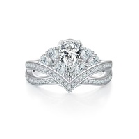 Cincin Perak 925 Mewah Wanita Berbentuk V Berlapis Emas Putih 1Ct Berlian Moissanite Tetesan Air Cincin Wanita untuk Hadiah Pernikahan Pesta