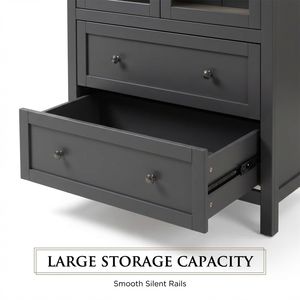 <span class=keywords><strong>Armoire</strong></span> de rangement en bois avec porte en verre haute et 2 tiroirs - Meuble de salon moderne, grande capacité et design gain de place - Product Image 5