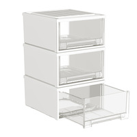 Boîte de rangement, organisateur de bureau, classeur de vêtements pour la maison, style japonais, type tiroir, en plastique transparent blanc, empilable