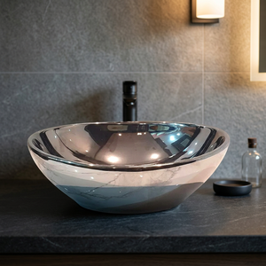 Lavabo de latón de doble pared con acabado niquelado brillante DS-116, de 40 cm, para el hogar, de lujo y duradero, de la marca Delicate Metals. - Product Image 1