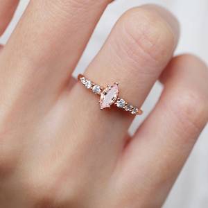 Anillo de compromiso de Plata de Ley 925 con diseño minimalista para mujer, sortija de corte <span class=keywords><strong>Marquesa</strong></span>, morganita rosa - Product Image 5