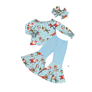High Quality Christmas Custom Set Toddler Girl Clothes 2Pcs Set Tunic Tops+<b>Bell</b>-Bottomed Pants - Product Image 5