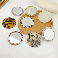Miroir de poche en acétate, motif marbré écaille de tortue, mini miroir rond simple face, miroir de maquillage compact portable pour femme, cadeau