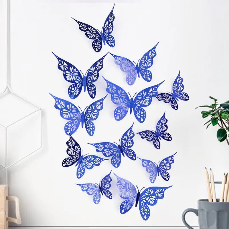 Colored 3D Paper Butterfly Wallpaper Exquisite Hollow Butterflies Stickers For Living Room Self Adhesive Bedroom Wall Decal