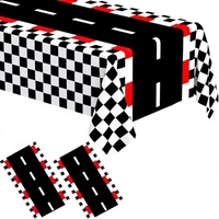 Nappe de table carrée jetable imperméable en PEVA à motif drapeau à damier de circuit de course pour fête d'anniversaire sur le thème des voitures pour enfants en extérieur