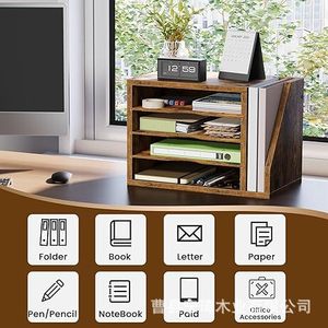 Wooden desktop <b>storage</b> rack, vintage <b>file</b> organizer, envelope and mail <b>storage</b> box, office document organizer. - Product Image 5