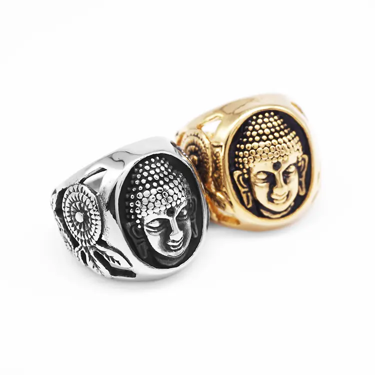Cincin doa pria, Perhiasan stainless steel Inspire dubai Emas Pria Perhiasan cincin 18k berlapis emas Buddha
