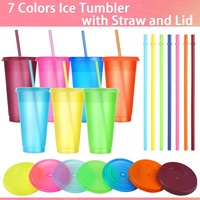 Gobelet à paillettes à paroi simple de 24 oz, personnalisé, écologique, réutilisable, en plastique, pour café froid à emporter, avec couvercle et paille