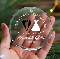 Custom Crystal Glass Ornament with UV Printed Personalized Message Colorful Wedding Anniversary & Christmas Decoration Couples