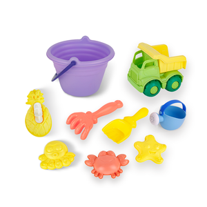 Ensemble de jouets de plage pour enfants, 9 pièces, kit de jeu de sable en caoutchouc souple avec seau, camion, pelle, râteau, arrosoir et moules d'animaux - Product Image 5