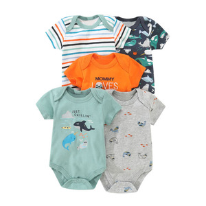 Pagliaccetto Unisex Casual estate manica corta Set 5 pezzi per bambini 0-1 anno body neonato 100% cotone all'ingrosso - Product Image 1