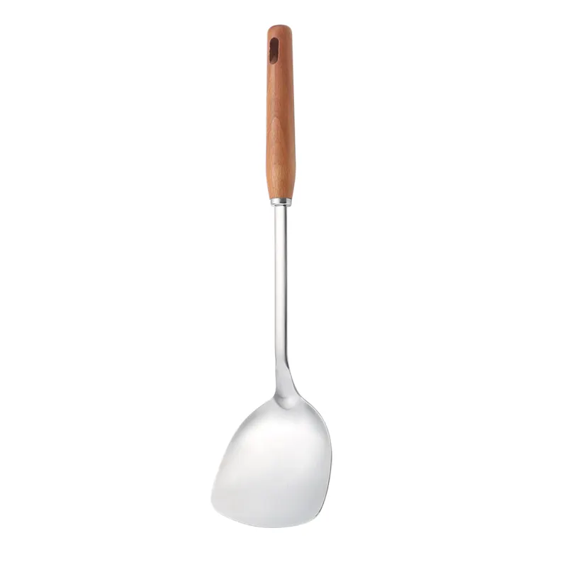Solid Wood Handle Round Stainless Steel Kitchen Tools Comfortable Kitchen Utensils