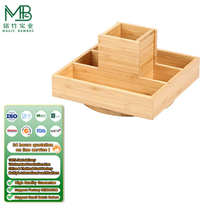 Organisateur <span class=keywords><strong>de</strong></span> <span class=keywords><strong>bureau</strong></span> rectangulaire en bambou rotatif à 360 degrés, 5 compartiments, logo personnalisé, design durable pour la maison et le <span class=keywords><strong>bureau</strong></span> - Product Image 1