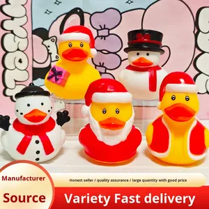 Custom Logo Baby Toys Christmas-Themed Squeeze-Sounding Squishy <b>Bath</b> Floating Toy Plastic Yellow Duck Unisex Wholesale - Product Image 2