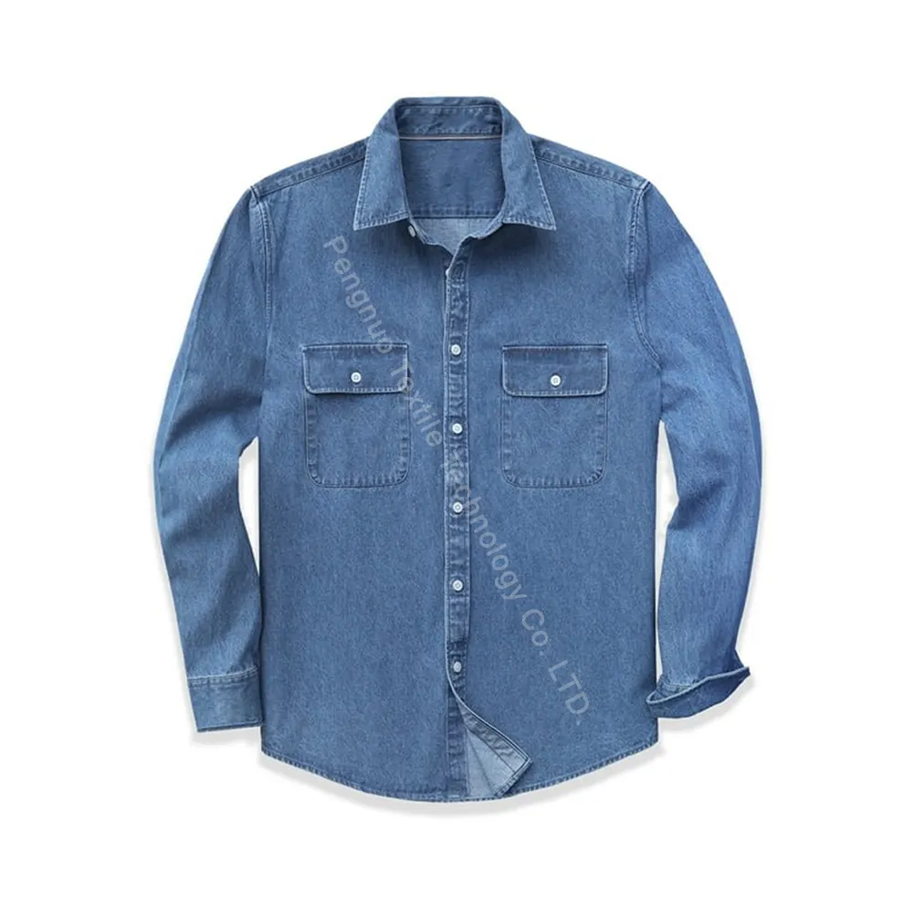 Raw Denim Traditional Fit Collared Shirt With Premium Grade Fabric High Quality Material Made Wholesale With Reasonable Price