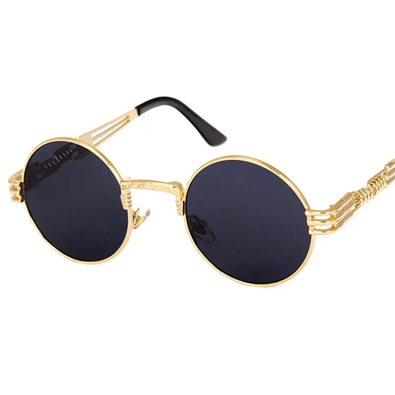 Retro steampunk mirror gold and black UV400 sun glasses round mens vintage dropshipping sunglasses