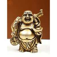 Pequeña Estatua de Buda Sonriente Art Deco de Latón Chapado en Oro de 3 Pulgadas, 0.4 kg de Peso, Decoración para el Hogar, Regalo de Aniversario