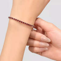 Bracelet tennis en argent sterling 925 serti de zircone cubique rouge, bracelet délicat pour femmes, chaîne entièrement sertie de pierres, vente en gros
