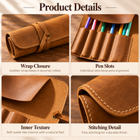 Custom Genuine Leather Pen Roll Pouch Vintage Handmade Leather Pen Case Holder for Fountain Pens Pencils Stationery Storage OEM