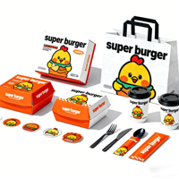 Ensemble d'emballages à emporter pour restaurant personnalisé, boîtes à nourriture, gobelets en papier, boîte à hamburgers, emballage pour frites, sacs en papier