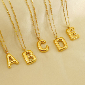 New Trendy 18K Gold Plated Stainless Steel High-Polished Chain with Bubble Letter <strong>Initial</strong> <strong>Necklace</strong> for Women and Girls - Product Image 4
