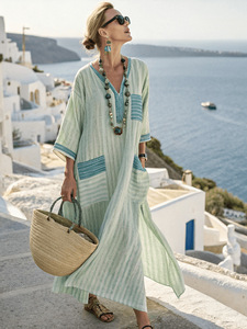 <span class=keywords><strong>Abito</strong></span> Lungo da Donna <span class=keywords><strong>con</strong></span> Maniche a Pipistrello, Ricamato e Stampato, in Cotone e <span class=keywords><strong>Lino</strong></span> <span class=keywords><strong>di</strong></span> Qualità, Casual <span class=keywords><strong>con</strong></span> Tasche - Product Image 5