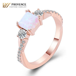 خاتم خطوبة من الذهب الوردي الخالص عيار 18 قيراط أو 14 قيراط مع حجر كريم قوس قزح، خاتم زفاف بحجر أوبال مقطوع على شكل أشر مع حجر موسانيت - Product Image 1
