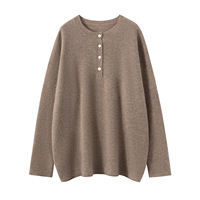 Pull en cachemire et laine mélangée pour femme, coupe ample, avec boutons aux épaules, fabrication sur mesure