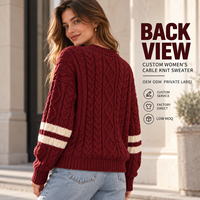 Pull personnalisé pour femme à col rond en tricot torsadé à manches longues rayées pour tenue décontractée d'hiver