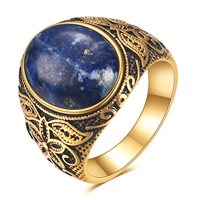 Bague signet pour homme en argent vintage rétro plaqué or, pierre ovale en lapis-lazuli et œil de tigre, prête à être expédiée en gros