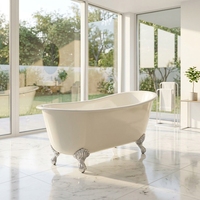 Baignoire autoportante traditionnelle en fonte blanche avec pieds chromés, modèle HM-70