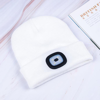 Gorro con Lámpara Frontal LED Recargable por USB, Manos Libres, 4 LED, Gorro de Punto Cálido de Invierno, Unisex, con Luz