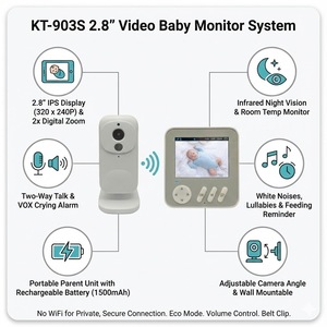 KT-903S จอภาพเด็กขนาด 2.8 นิ้ว ไม่มี WiFi การเชื่อมต่อแบบส่วนตัว กล้อง 720P อินฟราเรดมองเห็นในเวลากลางคืน VOX ระบบแจ้งเตือน ขายส่งจากโรงงาน - Product Image 2