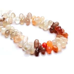 Moonstone Facet Briolette รูปทรงหยดน้ำหลากสีพีช,ขนาด9นิ้วเส้นใยเต็ม6*11มม. โดยประมาณ - Product Image 1