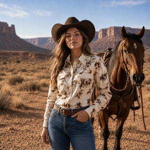 Camicie Western Retrò di Alta Qualità per Donne, Stampa a Righe, Manica Lunga, Bottoni in Perla, Blusa Western - Product Image 2