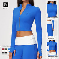 Veste d'entraînement Pilates personnalisée avec logo, col montant, manteau court de yoga, haut de sport respirant à manches longues très élastique pour la course et le fitness
