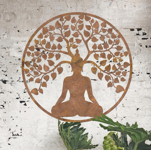 Art mural rustique en forme d'arbre de Bouddha, art du yoga, décoration <span class=keywords><strong>murale</strong></span>, <span class=keywords><strong>sculpture</strong></span> <span class=keywords><strong>murale</strong></span> en métal abstraite représentant une femme avec des <span class=keywords><strong>oiseaux</strong></span> - Product Image 6