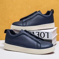 Sepatu Pria Kulit PU Model Rendah Bertali, Sepatu Flat untuk Skateboard dan Mengemudi, Sneakers Pria