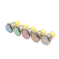 Interruptor de botón pulsador de acero inoxidable de 16 mm con anillo iluminado, clasificación IP67, 1NO, con retención, terminal de pin LED, 10A 250V, 50000 ciclos, para uso doméstico
