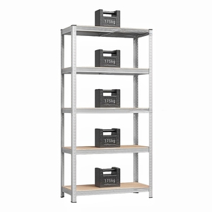 Étagère de rangement métallique sans boulons à assemblage rapide, robuste et résistante à l'usure, avec rivets, organisateur polyvalent à forte capacité de charge, avec niveaux en MDF - Product Image 1